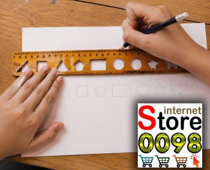 خط کش 30 سانتیمتری چوبی با شابلون {اشکال هندسی} S17 با عرض حدود 4سانت