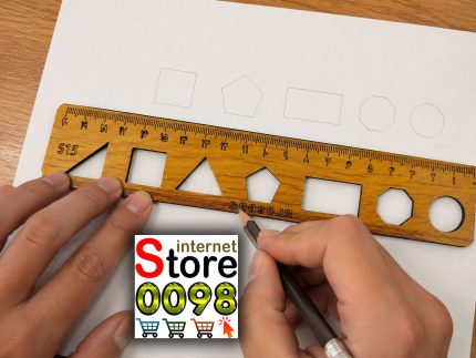 خط کش 20 سانتیمتری چوبی با شابلون {اشکال هندسی} S15 با عرض حدود 4سانت -